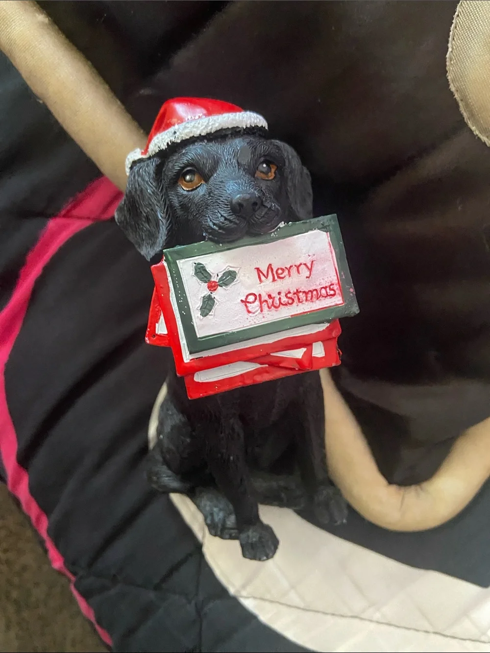 Dog Holiday Ornament - Black Labrador with Red Santa Hat